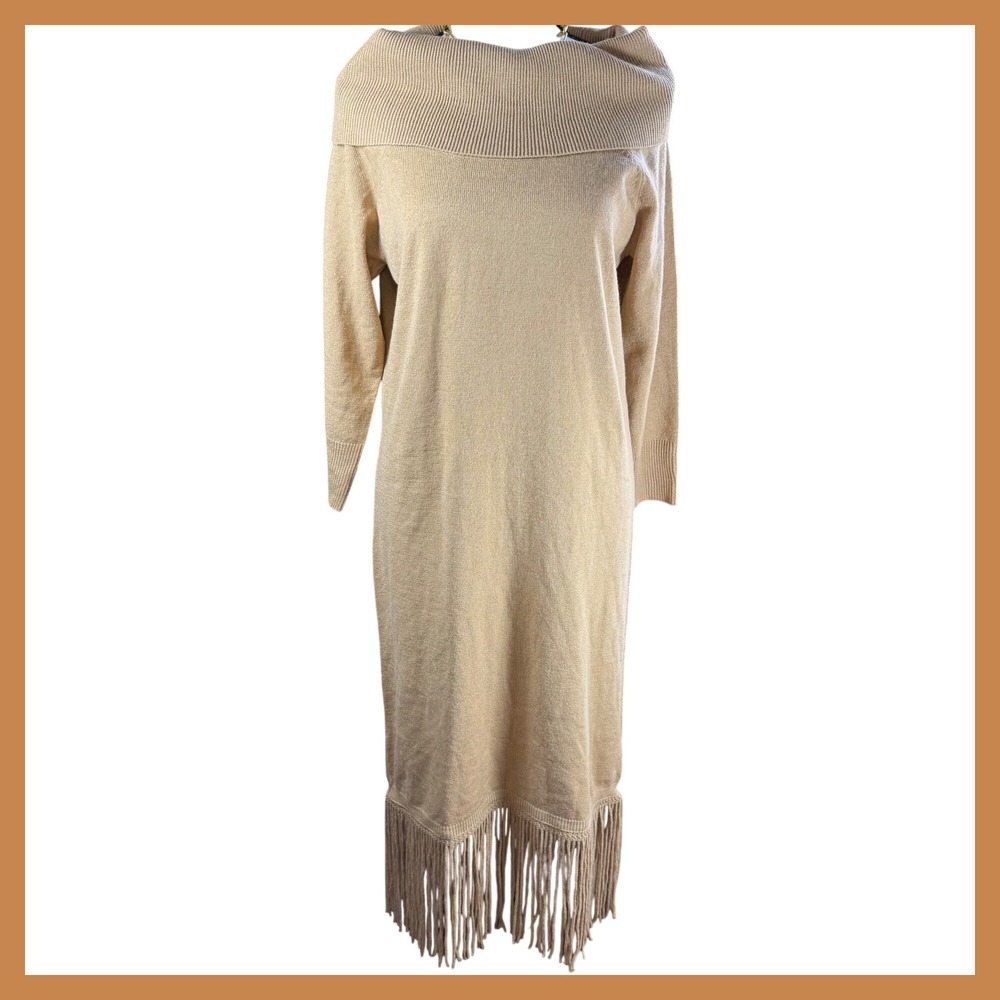 Off‎ Shoulder Fringe Knit Sweater Dress Elegant Chic Midi Dress